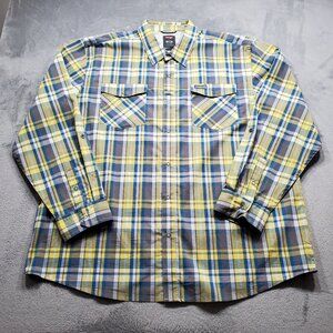 Wrangler Outdoor Button Down Snap Plaid Shirt Blue Yellow White Men Sz 2XL